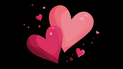 Floating pink and red hearts on black background