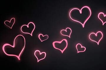 Neon pink heart shapes on dark background