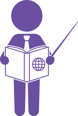 Teacher Icon with Book and Globe – Education, Learning & Academic Vector Illustration