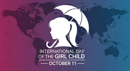 International Day of the Girl Child illustration with world map and girl silhouette