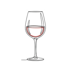 Elegant line art illustration of a wine glass filled with red liquid, minimalist design.