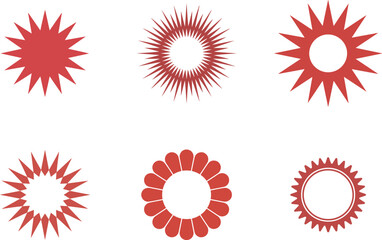 Starburst badge and sunburst shape set for label, sticker, seal and emblem design in minimal style, vector