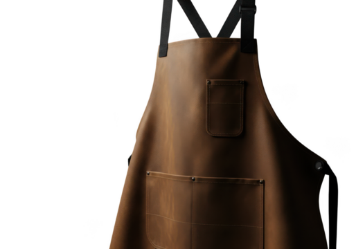 Rustic brown leather apron with straps isolated on transparent background