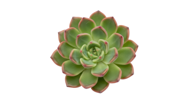 Isolated Echeveria succulent plant with green leaves and pink tips on petal ends, rosette shape