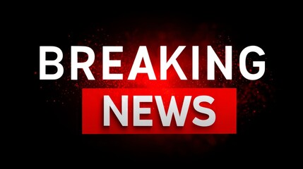 Breaking news alert with red and white bold text on black background