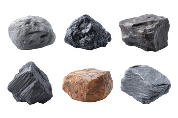 Obraz premium Collection of various stones and rocks on black background, cut out