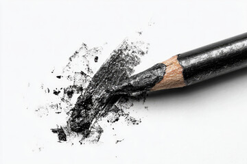 Broken graphite pencil with smudged marks on white paper