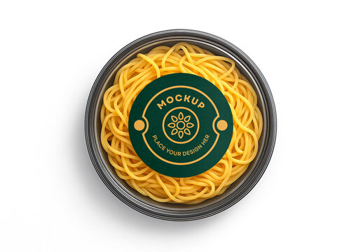 Spaghetti Pasta Round Plastic Food Container Packaging Mockup with Label