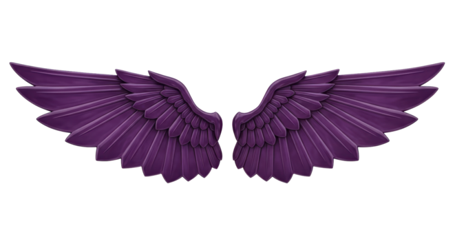Isolated two fantasy purple wings with detailed feathers, abstract illustration design graphic