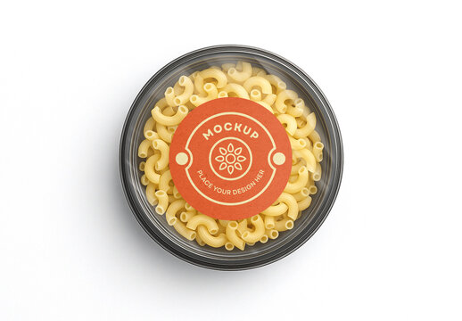 Macaroni Pasta Round Plastic Food Container Packaging Mockup with Label