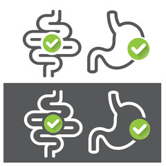 Stomach and intestines with a checkmark, a symbol for healthy organs