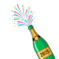 Flat vector icon ilustrations of a champagne bottle popping 