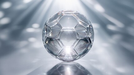 Naklejka premium Crystal Soccer Ball Glowing Light Abstract Background Image for Sports Design and Award Concept