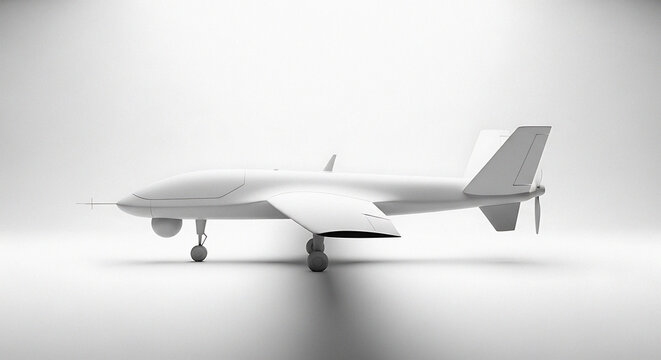 Unmanned aerial vehicle model with propeller and landing gear focused front view