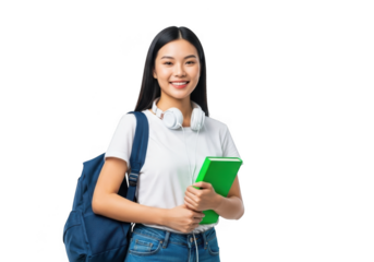 Smiling student holding a book isolated on transparent background