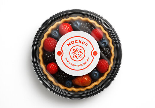 Berry Tart Round Plastic Dessert Container Packaging Mockup with Label