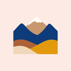 Vector abstract mountain landscape icon using Mocha Mousse, dark blue, and warm mu