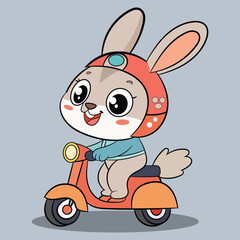 Cute rabbit mascot character ride on scooter cartoon vector illustration