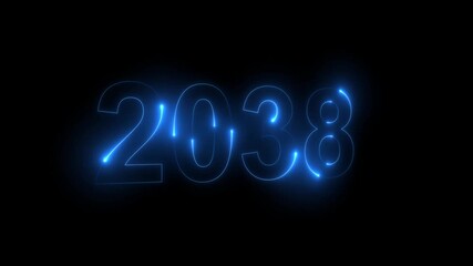 Neon glittering 2038 text on reflection festive background, Christmas and new year celebration. Text new year 2038 blue and green neon effect animation, on a black background. 4k - Powered by Adobe