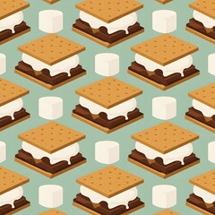 delicious s'mores and marshmallow seamless pattern