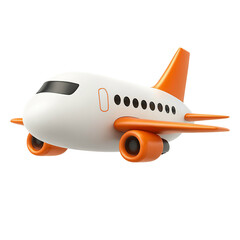 White and Orange Airplane Icon 3D PNG Background Removed