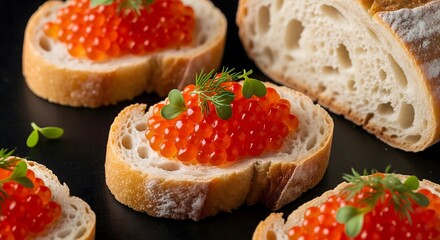 delicious red caviar canapes fresh dill gourmet appetizers
