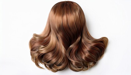 Fototapeta premium brown wig styled with soft waves and layered strands perfect for various uses isolated on a white background