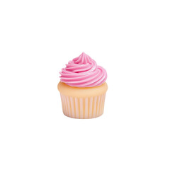 Delightful Pink Frosted Cupcake with Sprinkles on White Background