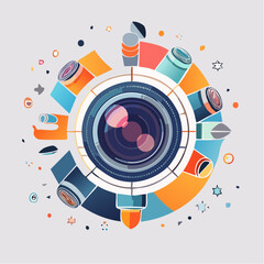 Obraz premium Abstract Camera Lens with Colorful Geometric Elements