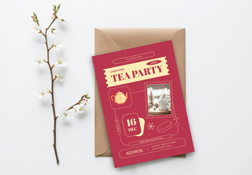 Editable Christmas Holiday Tea Party Invitation Template