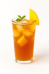 Refreshing iced tea with orange slices and mint garnish