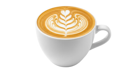 Isolated latte art in white cup, beautiful heart shape, perfect for coffee break time