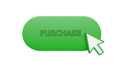 Isolated green purchase button with cursor for web interface, call to action, buy now