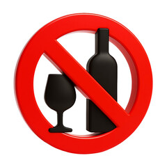  3D Alcohol Prohibited Icon PNG Red Circle Transparent Wine Ban Symbol