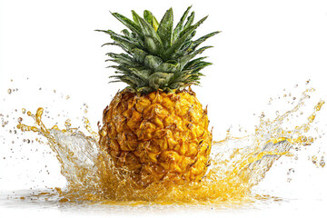 Fresh pineapple in a vibrant juice splash