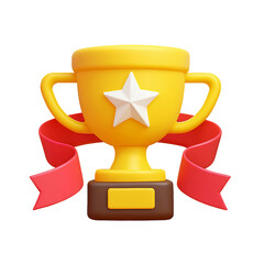  3D Gold Trophy with Star and Red Ribbon Transparent PNG  