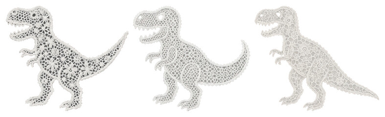 Fototapeta premium PNG Intricate lace dinosaur patterns, element set on transparent background