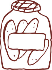 Cute hand drawn line art whimsical illustration of jar of homemade preserves. Outlined vector clip art