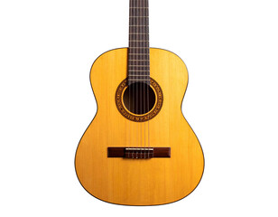 Obraz premium Acoustic guitar with six strings isolated on a white background