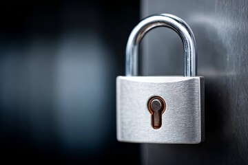 Naklejka premium Close-up of secure metal padlock on dark background