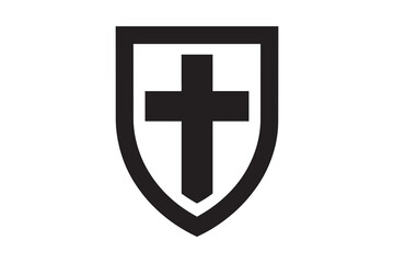Obraz premium Black Christian Cross Inside a Shield Outline Symbol emblem