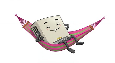 Cartoon gas heater relaxing in hammock