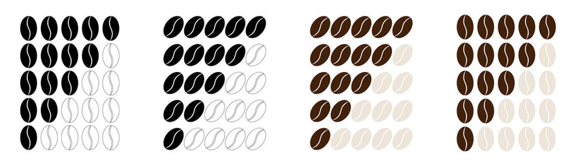 Coffee bean roast stages top view icon with strength intensity scale light medium dark degree infographic illustration background vector cafe label powder grinder arabica espresso flavor energy seed