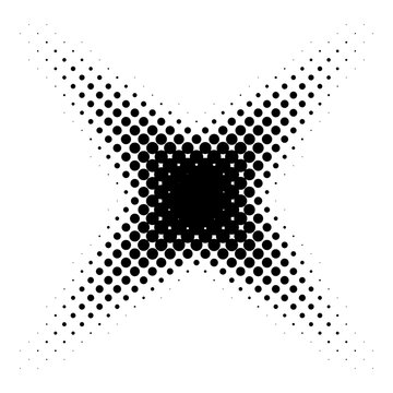 Black halftone dots forming an X shape on white