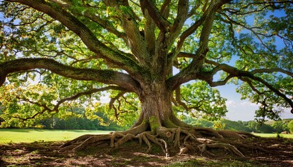 Fototapeta premium captivating view of an oak tree showcasing its extensive root system