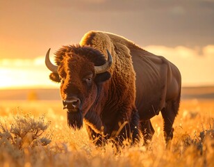 Bison at Sunset in Grassland