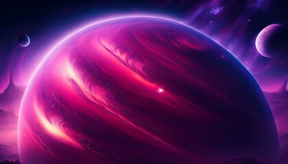 crimson gas giant swirling purple storms twin moons orbiting atmosphere purple
