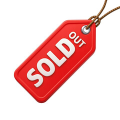  Ultra Realistic 3D Red Sold Out Label PNG Isolated Transparent Background  