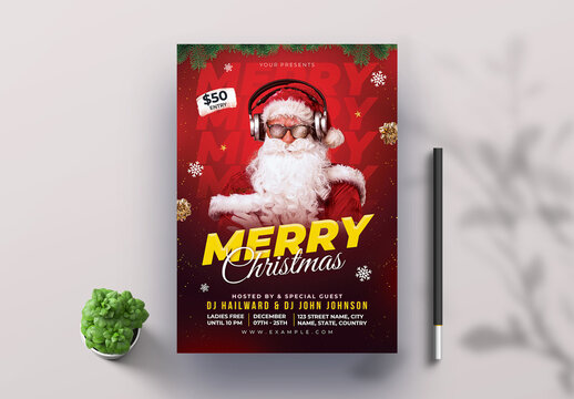 Modern Merry Christmas Club Dj Party Flyer Template