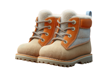Children's warm winter boots with fur lining and orange accents, cut out